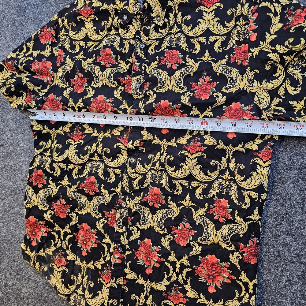 Denim & Flower Ricky Singh Shirt Mens Large Slim Fit Black Gold Floral Paisley - Picture 5 of 8